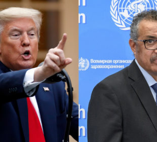 سهرۆكى رێكخراوى تهندروستى جیهانى و سهرۆكى ئهمریكا | فۆتۆ: Alex Brandon/AP; Fabrice Coffrini/AFP via Getty Images