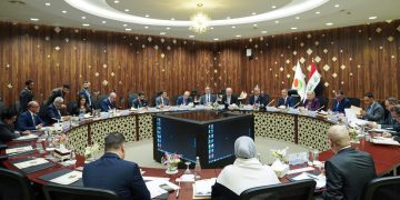 كۆبوونهوهى وهزارهتهكانى نهوت، پلاندانان و دارایی عێراق به ئامادهبوونى وهزیرى سامانه سروشتیهكانى ههرێم | فۆتۆ: ICG